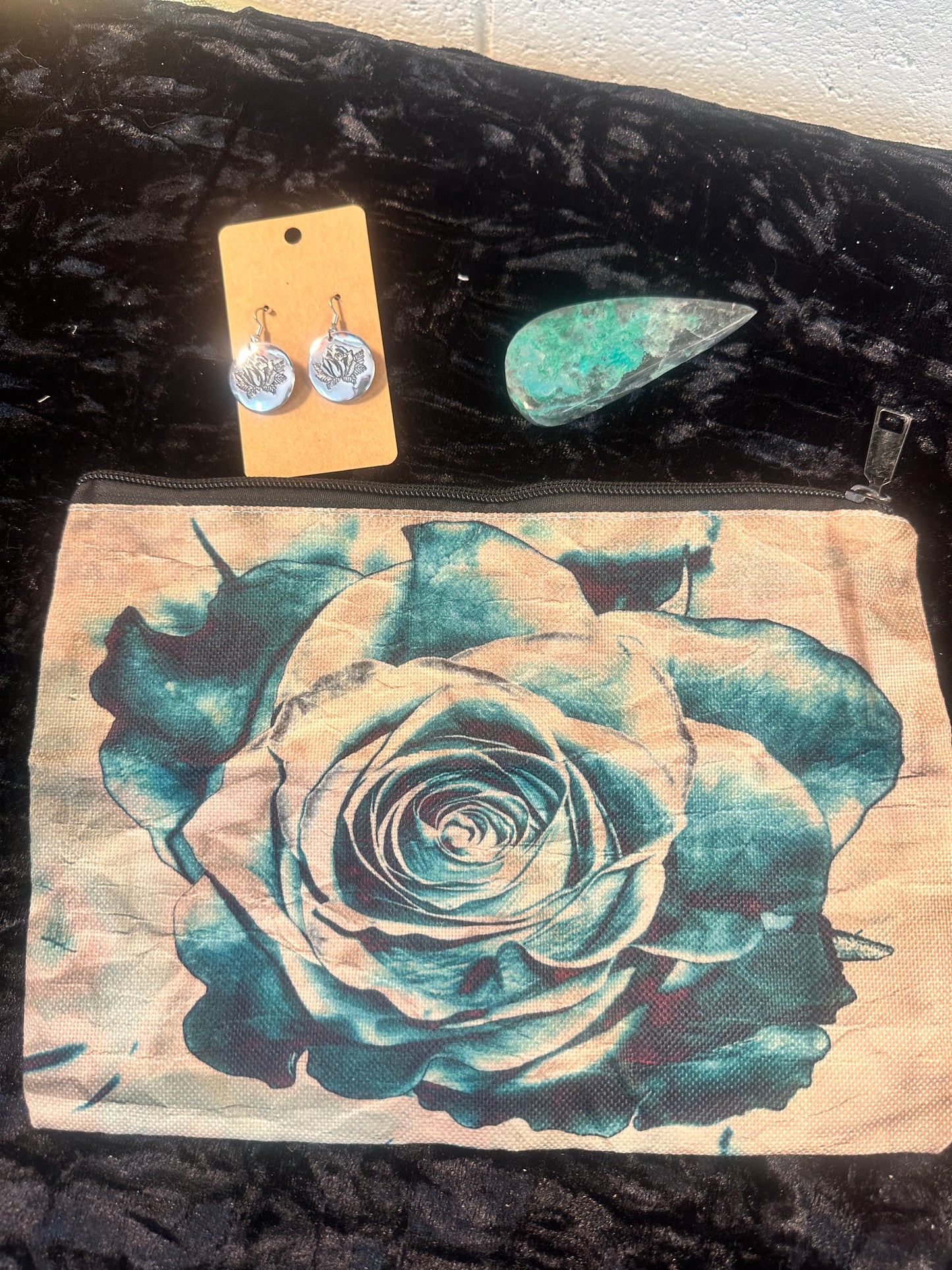 Teal Rose earring/ gem set