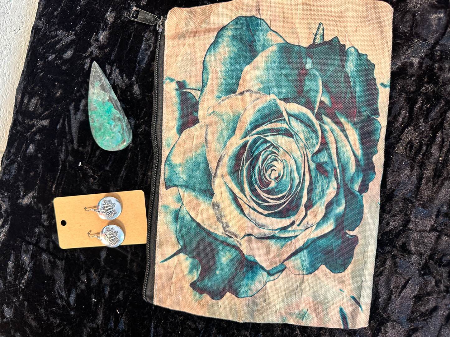 Teal Rose earring/ gem set