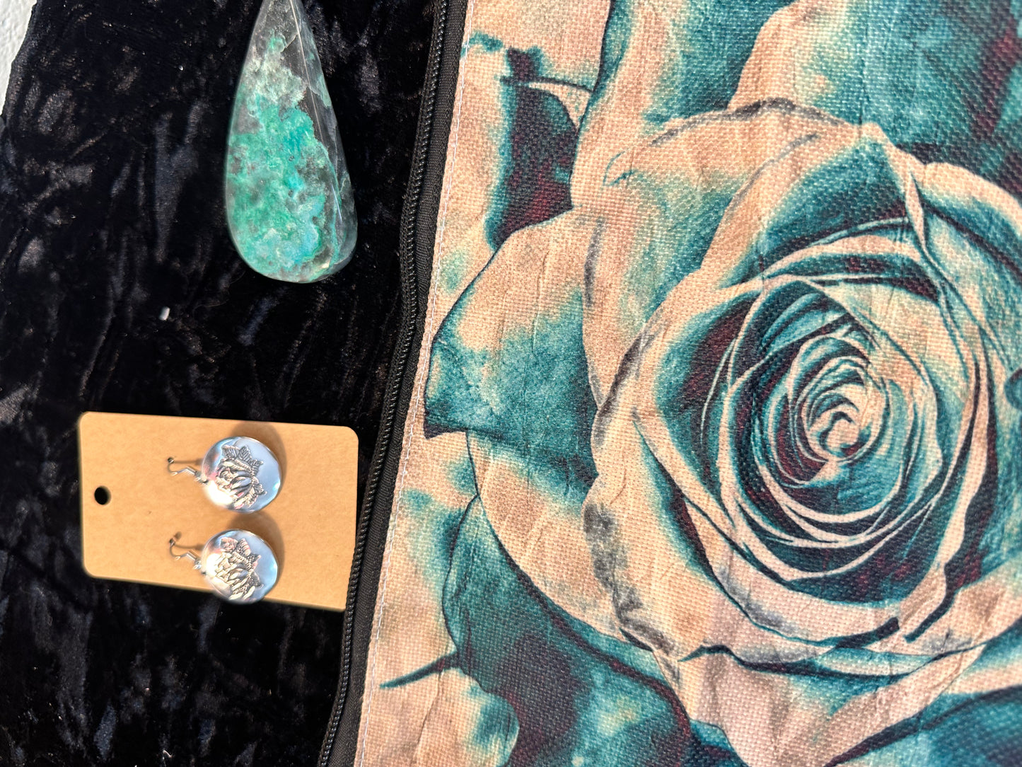 Teal Rose earring/ gem set