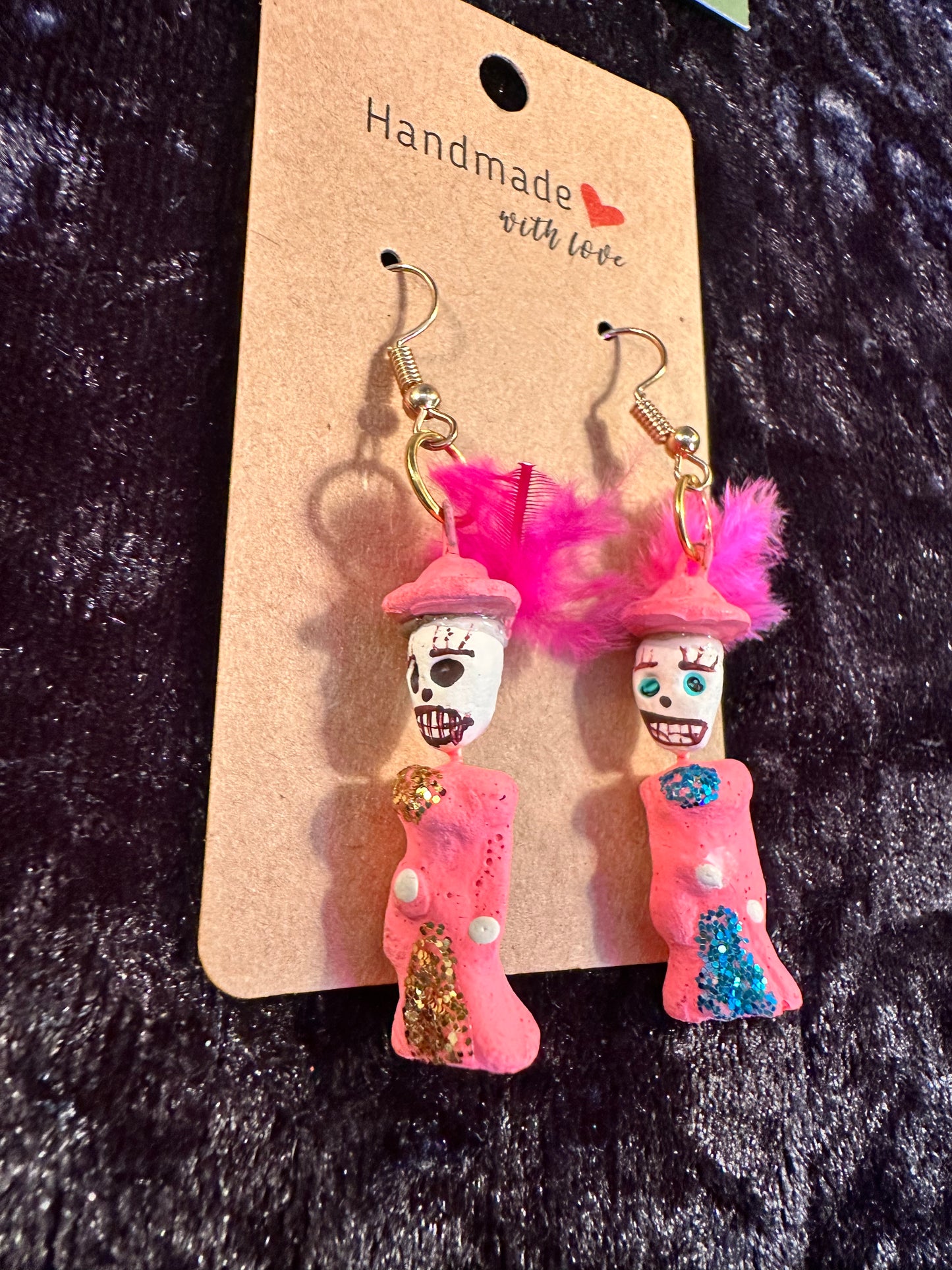 Dia De Los Muertos Pink Clay Earrings