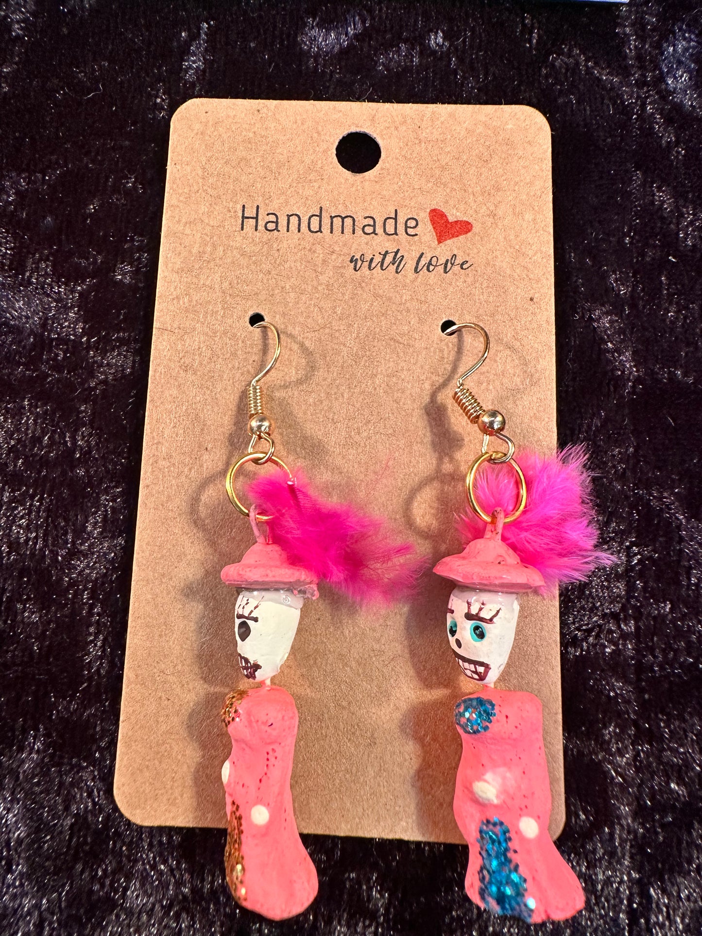 Dia De Los Muertos Pink Clay Earrings