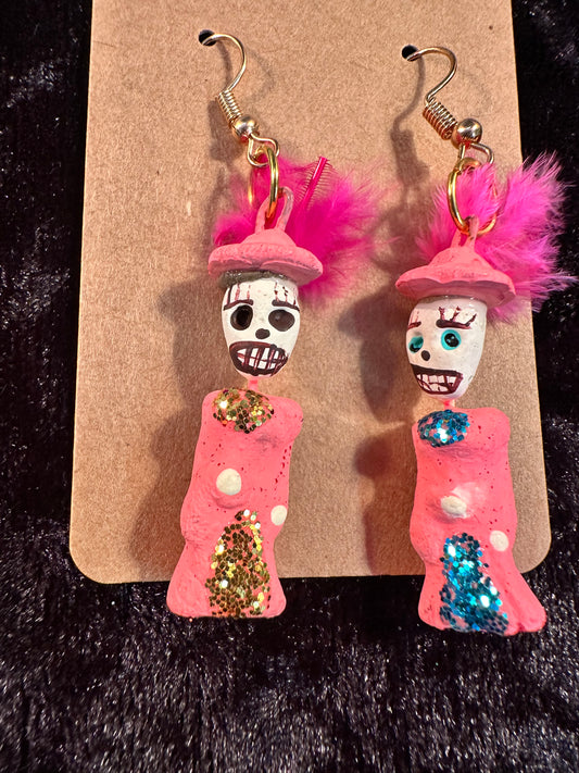 Dia De Los Muertos Pink Clay Earrings