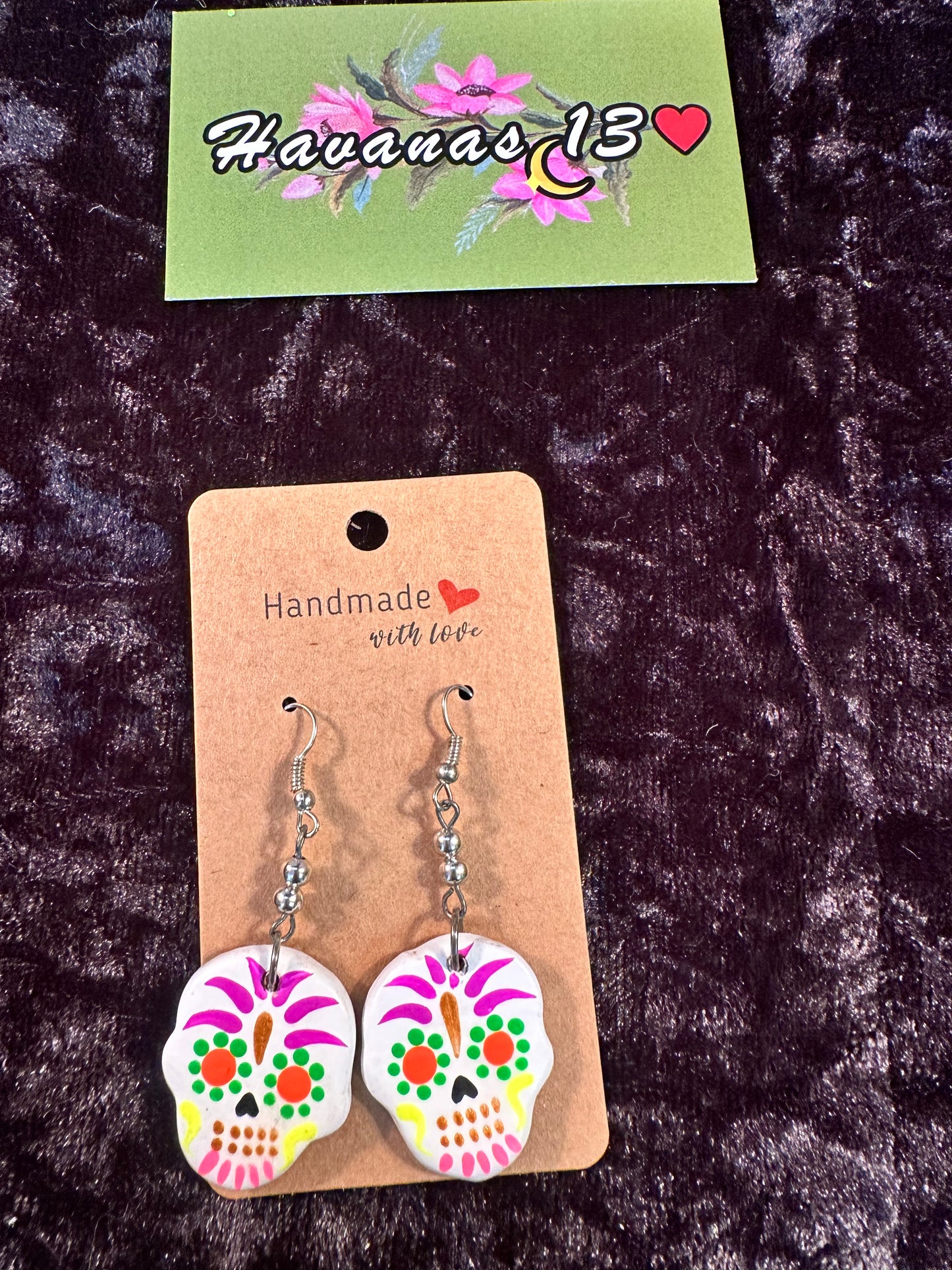 Dia De Los Muertos White Clay Earrings