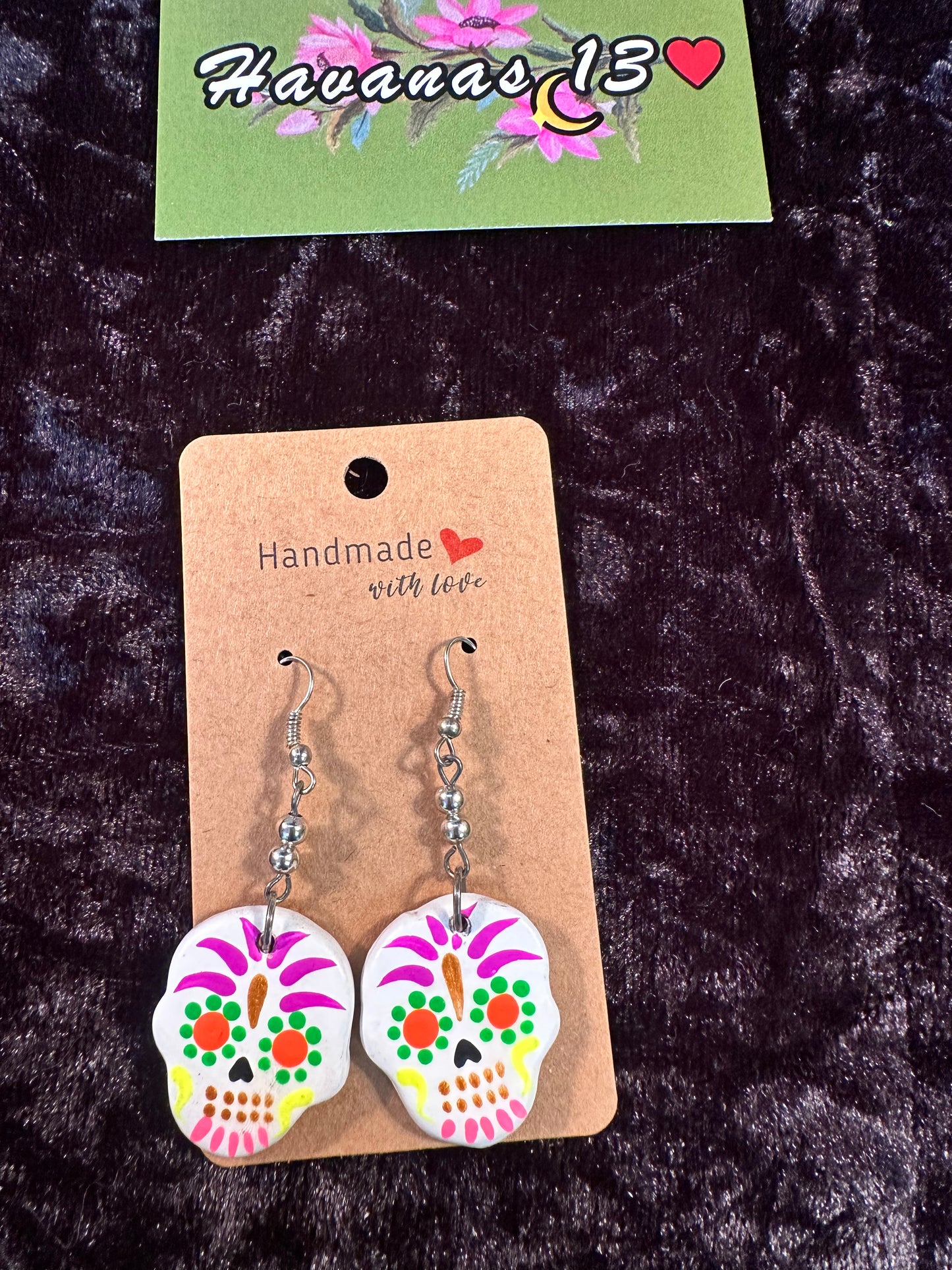 Dia De Los Muertos White Clay Earrings