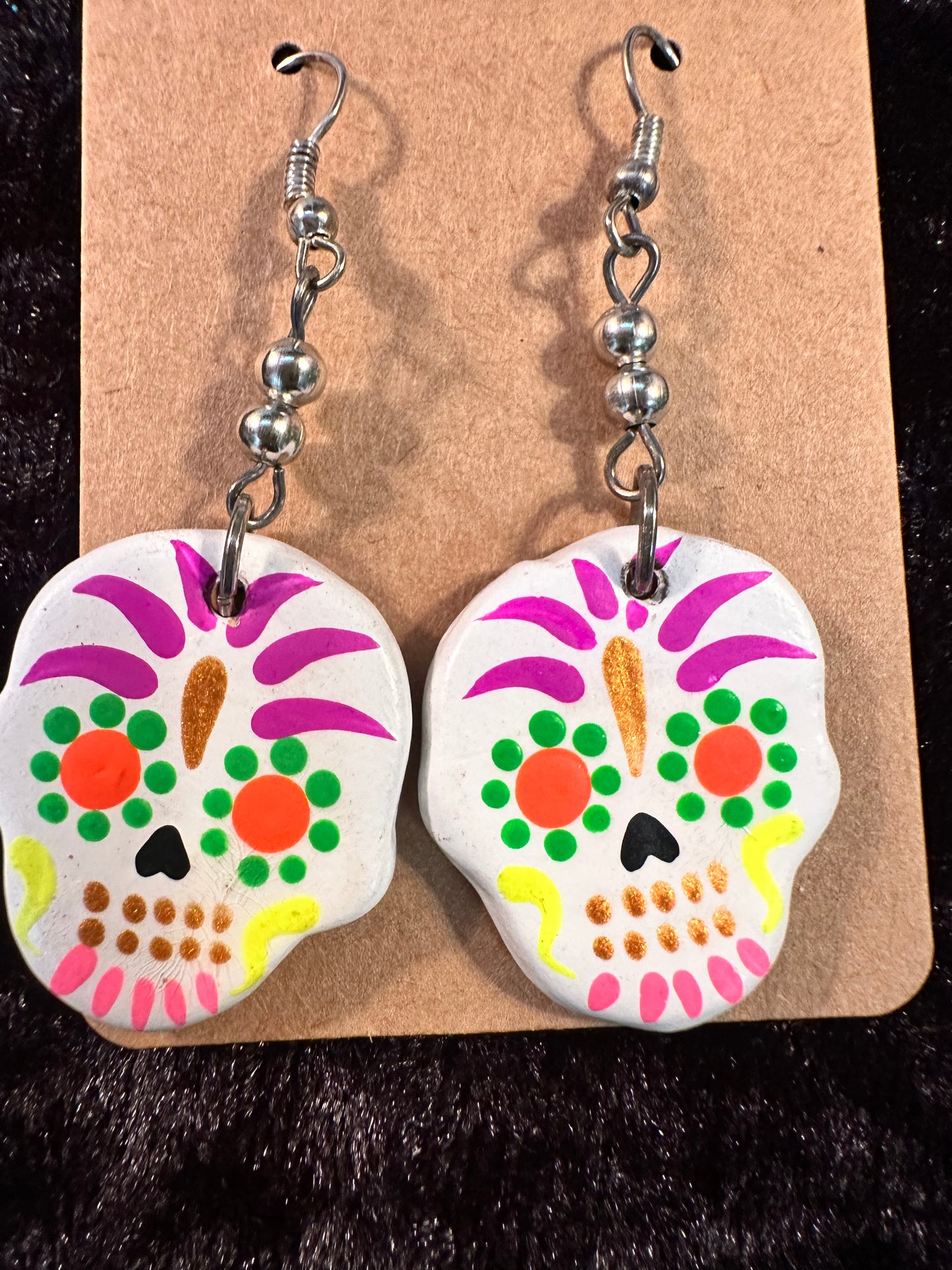 Dia De Los Muertos White Clay Earrings