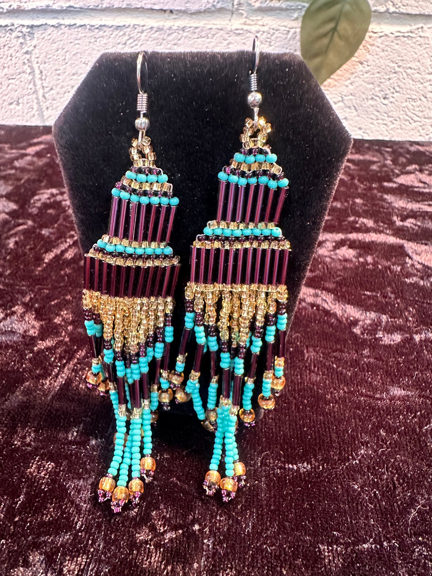 Long purple beaded earrings