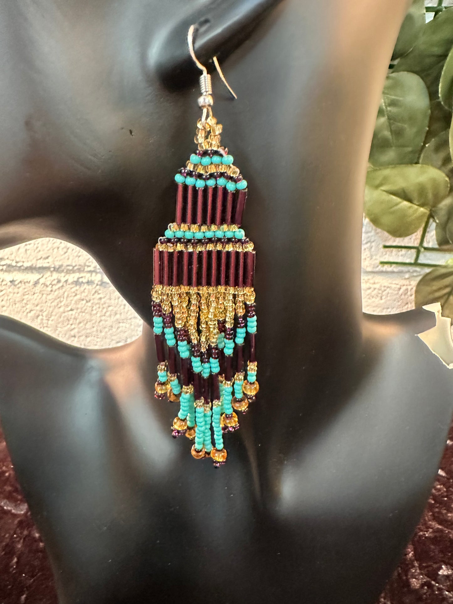 Long purple beaded earrings