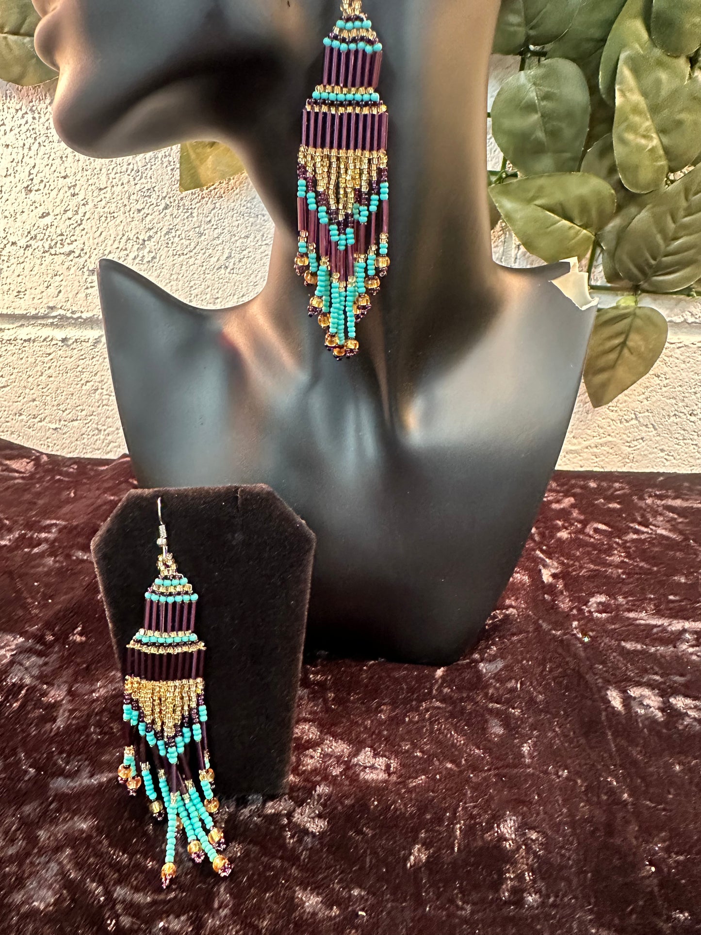 Long purple beaded earrings