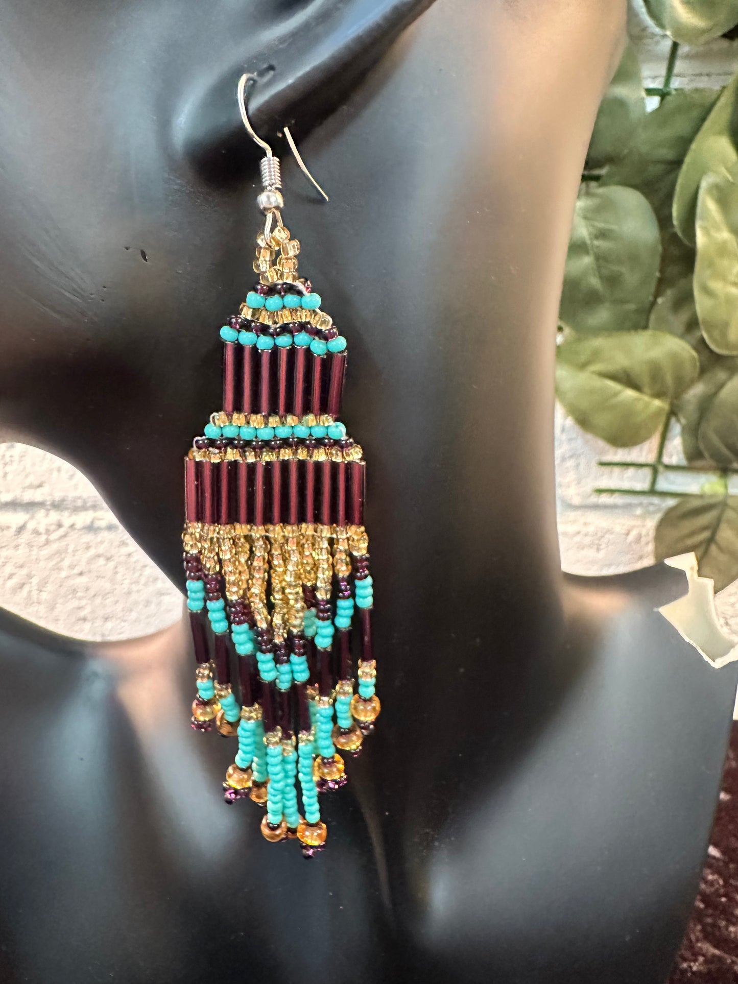 Long purple beaded earrings