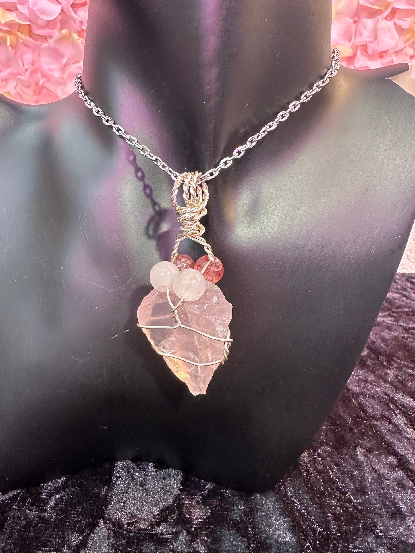 Rose Quartz wrapped with Strawberry Quartz