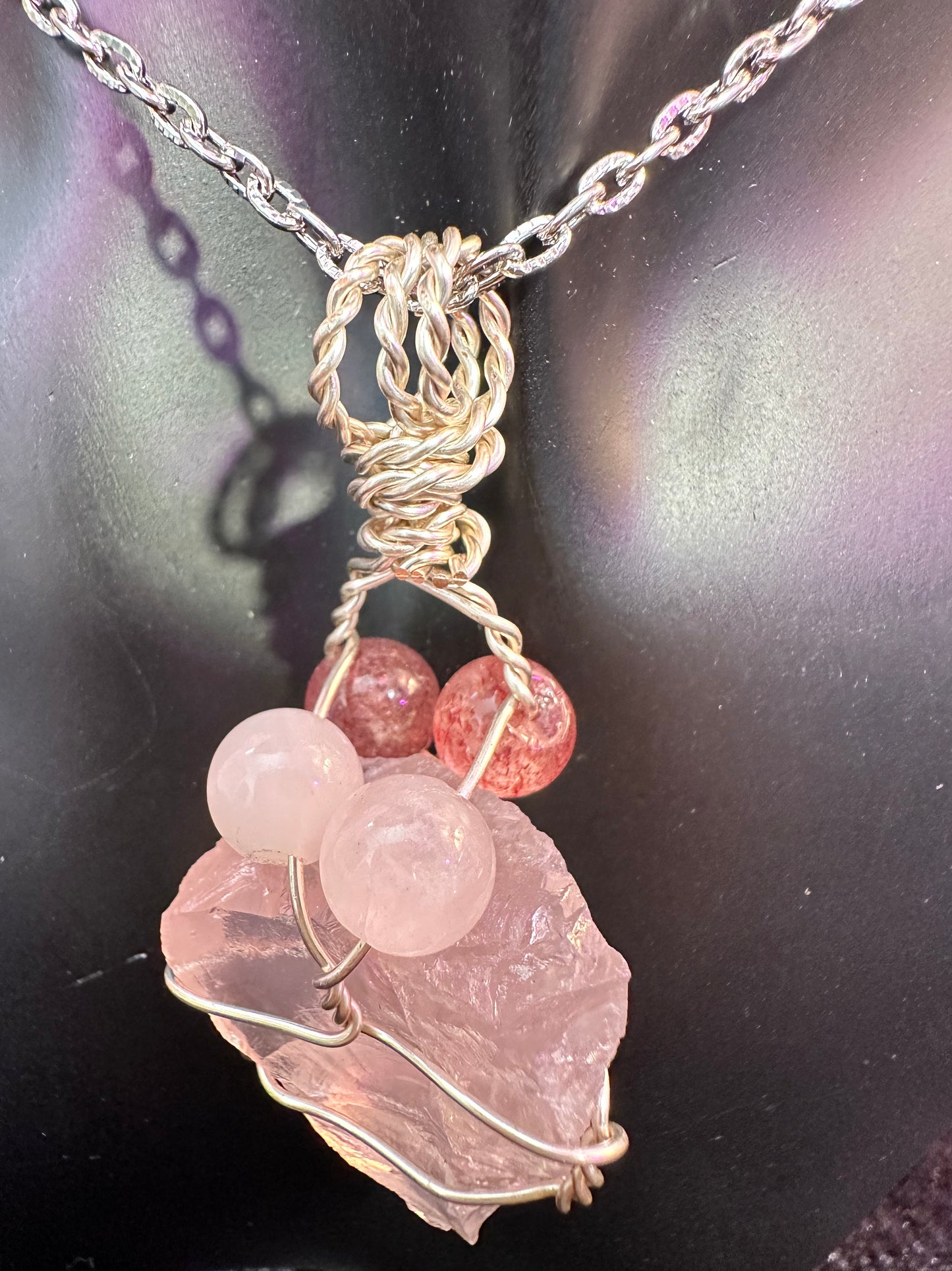 Rose Quartz wrapped with Strawberry Quartz