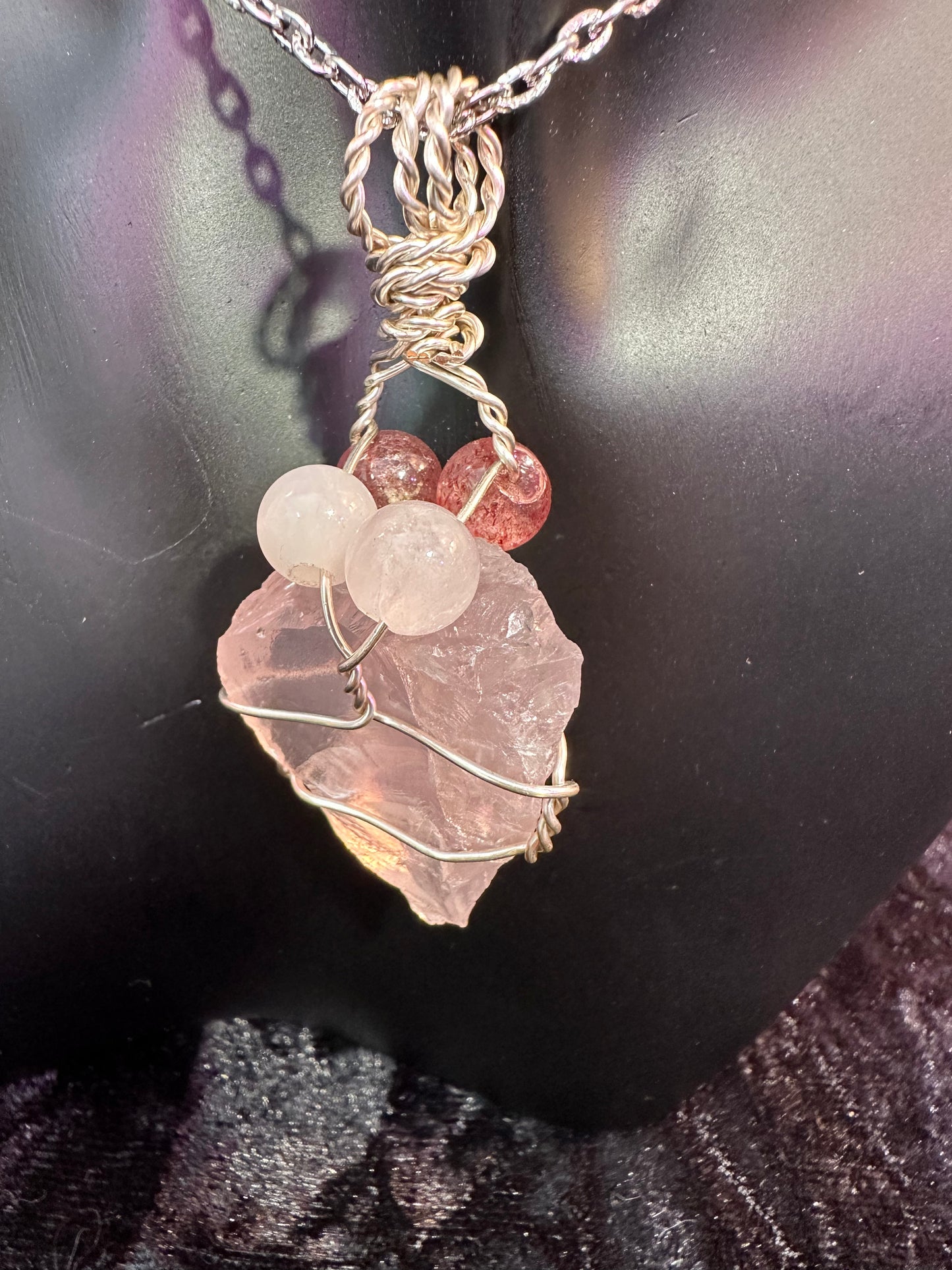 Rose Quartz wrapped with Strawberry Quartz