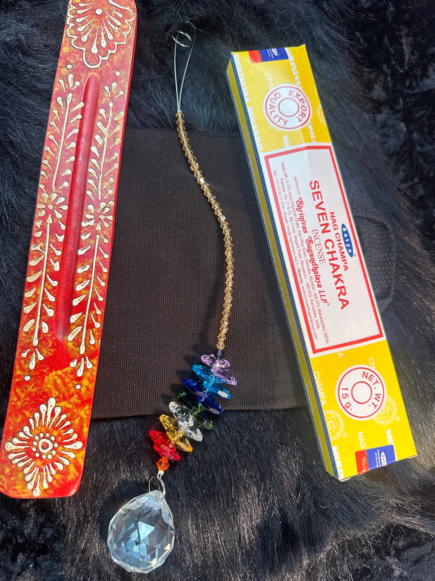 7 chakra suncatcher w 7 chakra incense and holder