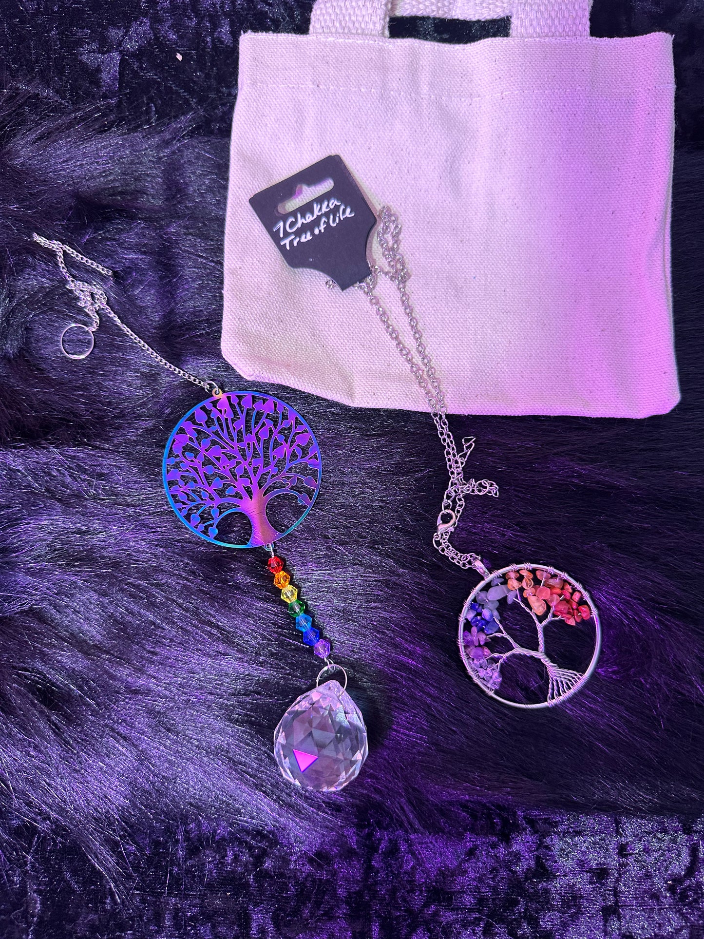 Chakra Tree of Life Set Necklace and suncatcher