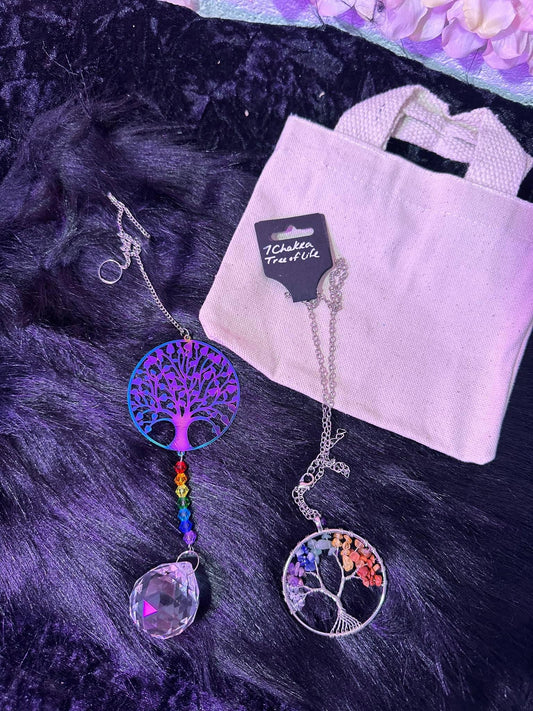 Chakra Tree of Life Set Necklace and suncatcher